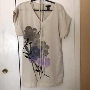 Cream + floral print dress